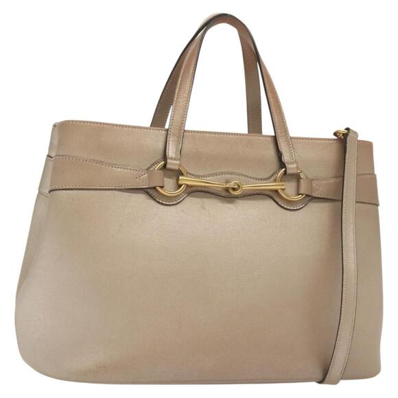 GUCCI Horsebit Hand Bag Leather Gold Pink Gold - Picture 1 of 16